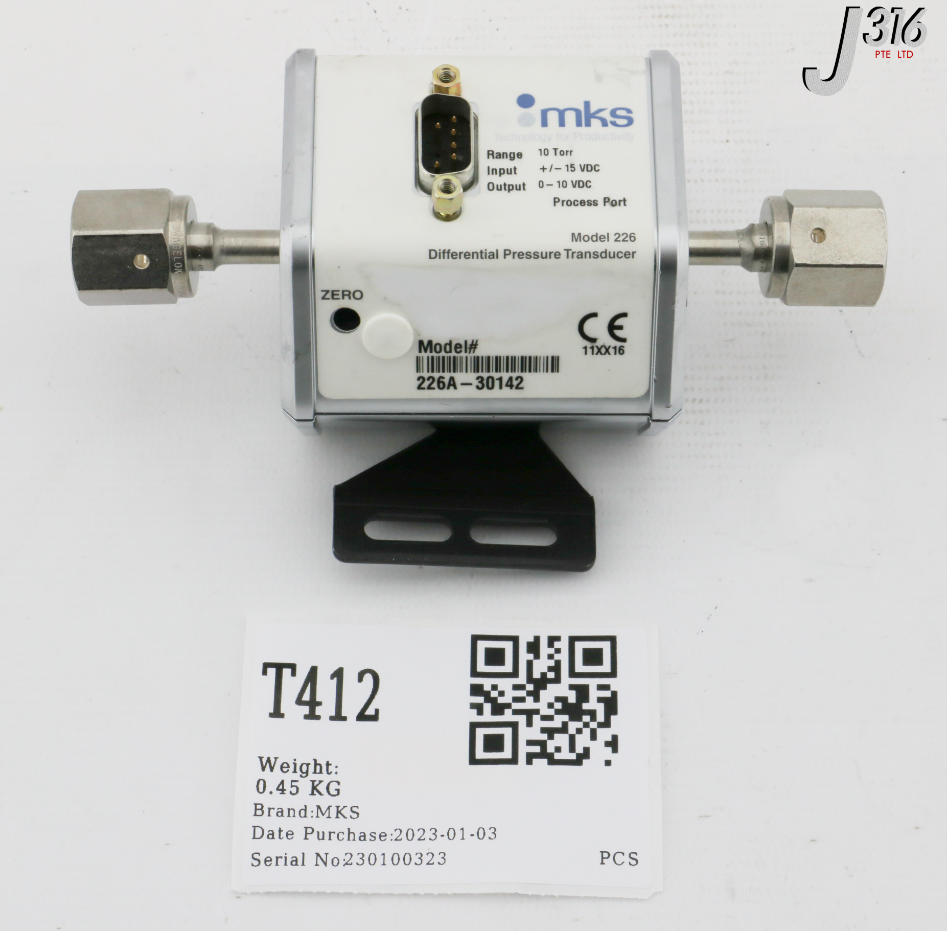 T412 MKS DIFFERENTIAL PRESSURE TRANSDUCER, MODEL 226, 10 TORR ...